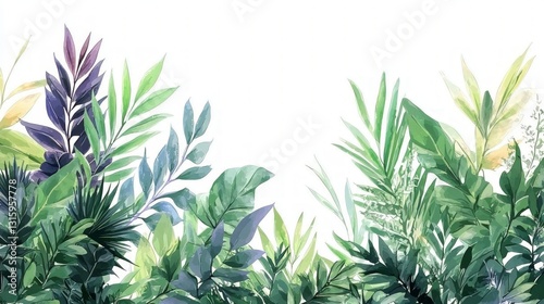 Lush Watercolor Greenery  Tropical Foliage  Botanical Art  Nature Background