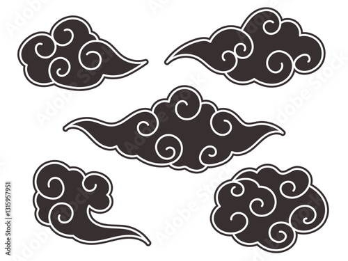Chinese or japanese cartoon clouds, set of element oriental graphic, tattoo