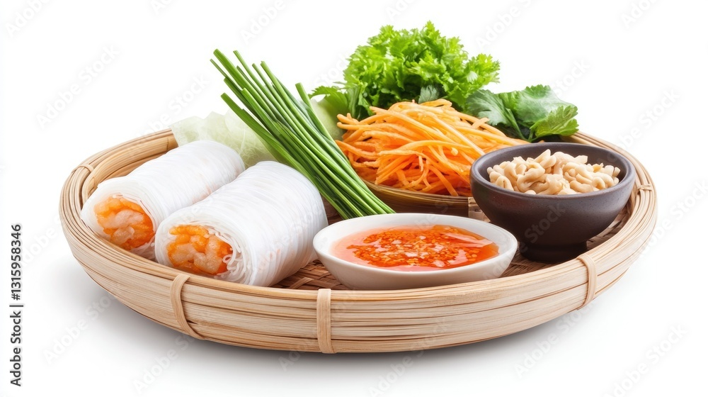 Ultra-detailed Hyper-realistic image of a traditional Vietnamese food set on a pure white background, isolated, sharp details, professional studio lighting Ultra-detailed Hyper-realistic image of a traditional Vietnamese food set on a pure white background, isolated, sharp details, professional studio lighting