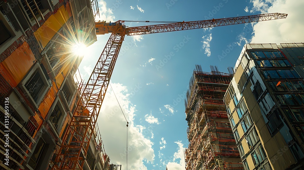 Fototapeta premium Urban Construction Site Under Sunny Sky