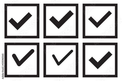 check box icon with correct with different line width. approved symbol. accept checkmark icons green tick box, check list square frame sign.