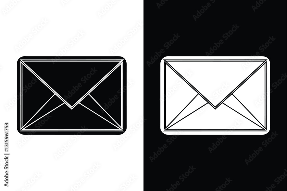 Envelope icon, Mail icon Silhouette vector for web, computer and mobile app black white background Envelope icon, Mail icon Silhouette vector for web, computer and mobile app black white background