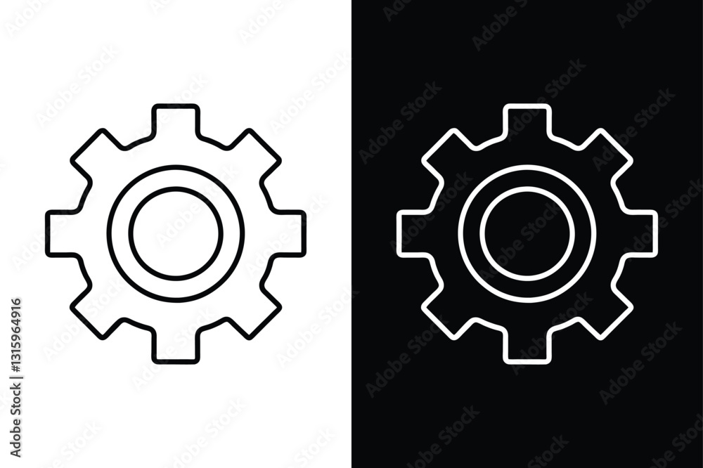 Black & White Settings Icon Essential Tool Symbol Black & White Settings Icon Essential Tool Symbol