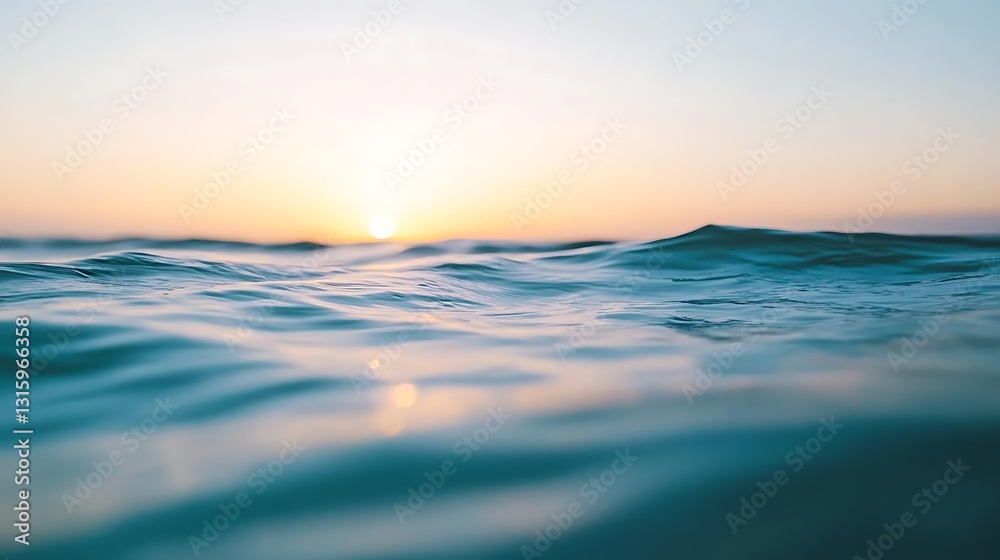 Obraz premium Serene ocean sunrise with gentle waves.