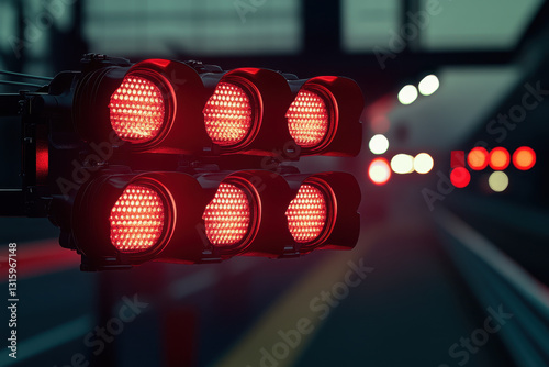 A set of race lights on red hanging over a race track