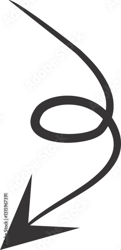 Curved Arrow pointing downwards. Hand drawn arrow pointing 
