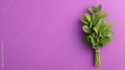 A small bunch of wild mint with slightly curled edges in high resolution.
