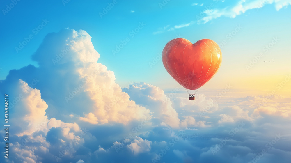 Obraz premium Heart-Shaped Helium Balloon Floating Alone in a Serene Blue Sky