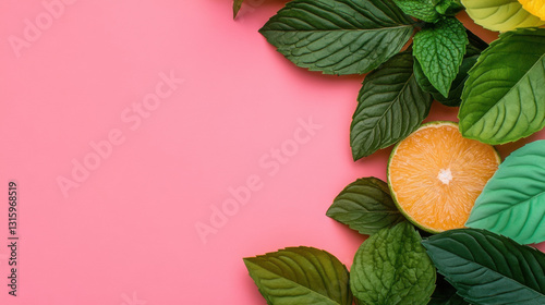 Top-down view of vibrant water mint leaves on a textured background.