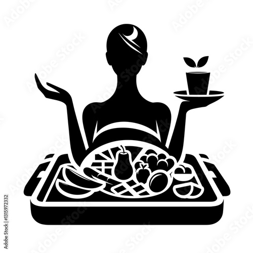 Woman with healthy food tray – education and nutrition