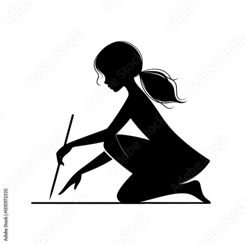 Girl drawing with stick – education and creativity