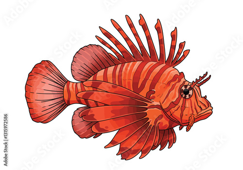 Lionfish clipart. A colorful lionfish with bold stripes, prominent spines, and flowing fins. Vector illustration design.