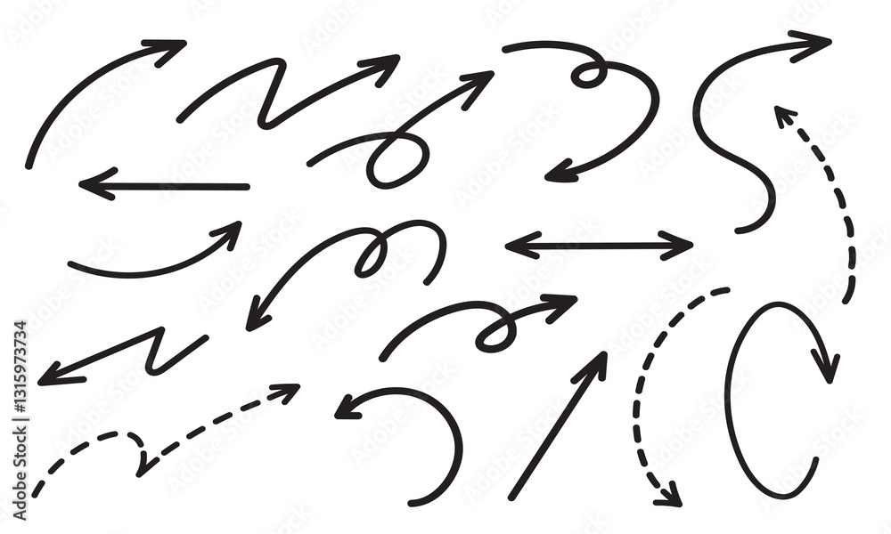 Doodle Black Arrows Bundle design element psd set