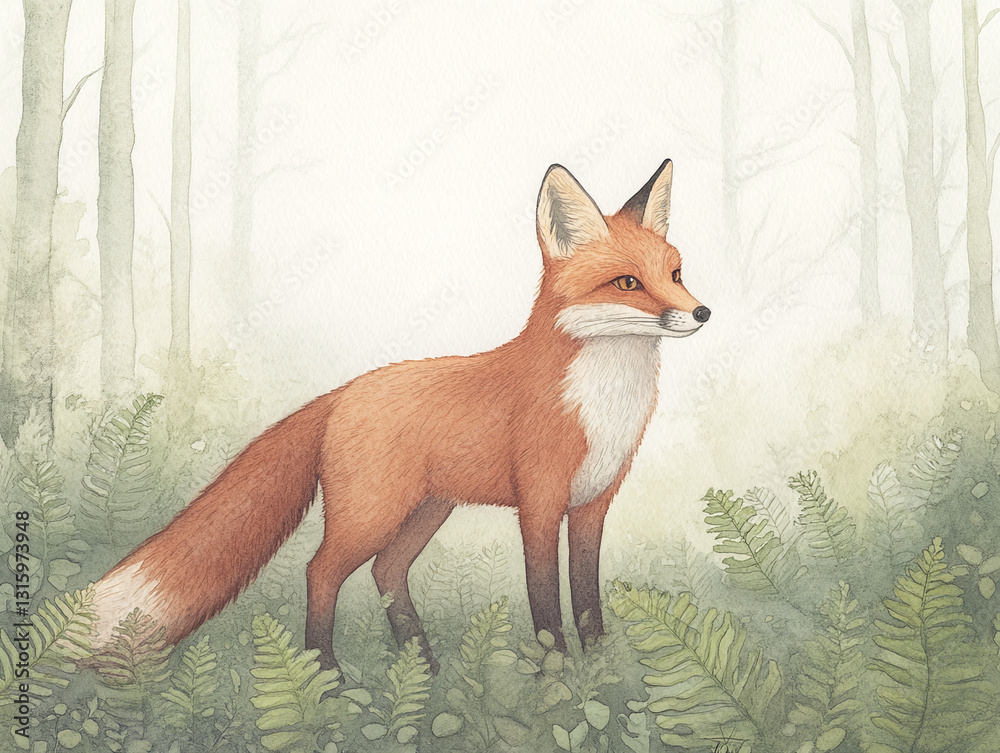 Naklejka premium Majestic Fox in a Misty Forest