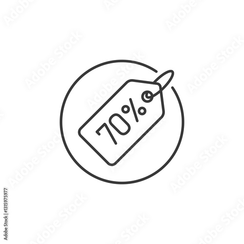 This seventy percent tag icon signifies promotional activity in commerce, featuring a bold design to effectively highlight discounts and attract consumer attention