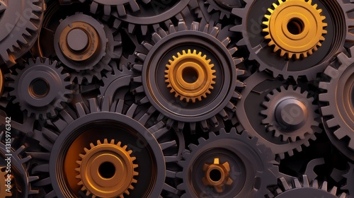 Wallpaper Mural Close-up view of interlocking gears showcasing intricate mechanical design and textures Torontodigital.ca