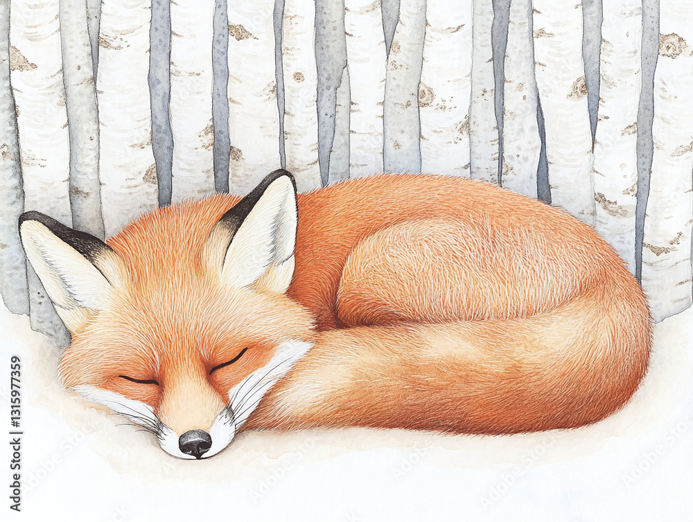 Obraz premium Sleepy Fox in a Winter Forest
