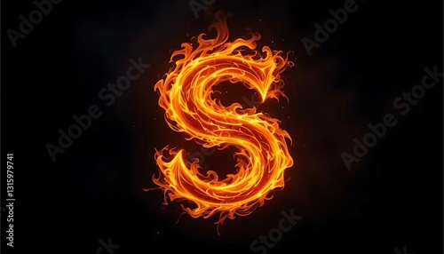 Burning Letter S Design with Fiery Flames on Dark Background