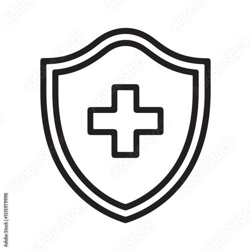 Black and white shield with medical cross silhouette. Health protection concept. Healthcare themed vector illustration for poster, leaflet, certificate, flayer or invitation background