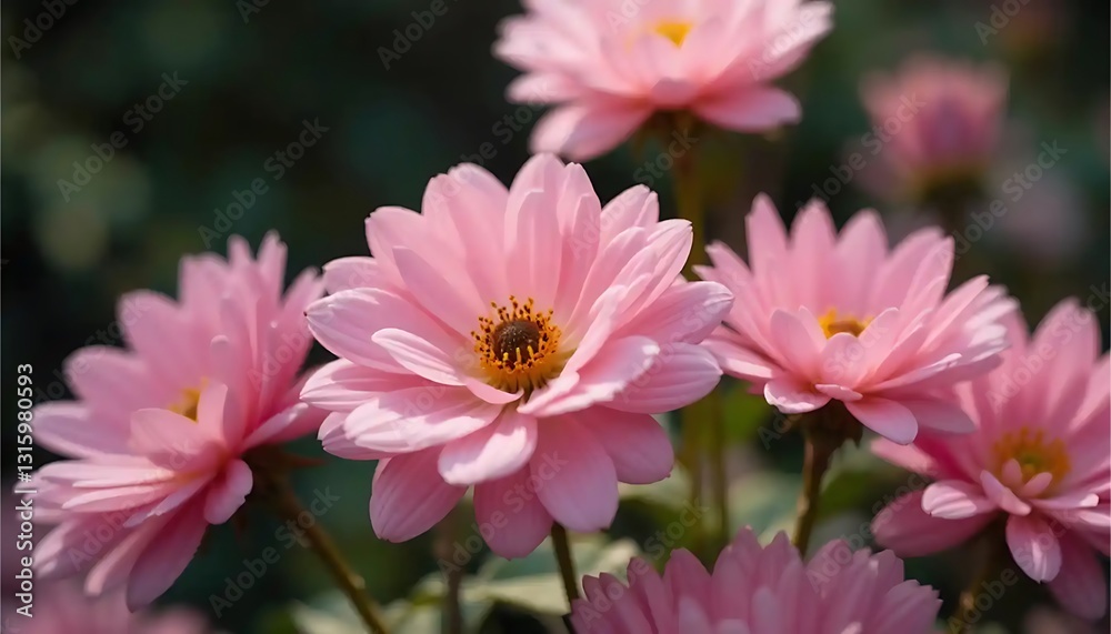 Close-up of Blooming Pink Chrysanthemum Flowers in a Garden Setting Close-up of Blooming Pink Chrysanthemum Flowers in a Garden Setting