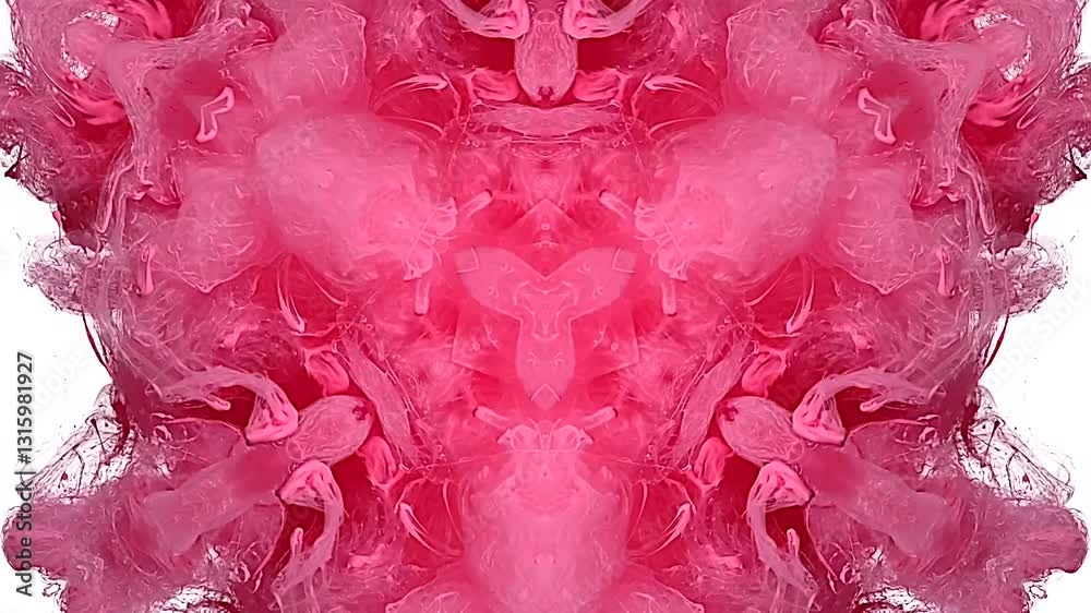Abstract chaotic pink pattern on a white background. The concept of creating a cosmic galaxy.  Psychological test. A sticky screensaver. Pink background made of watercolor ink. Esoteric kaleidoscope