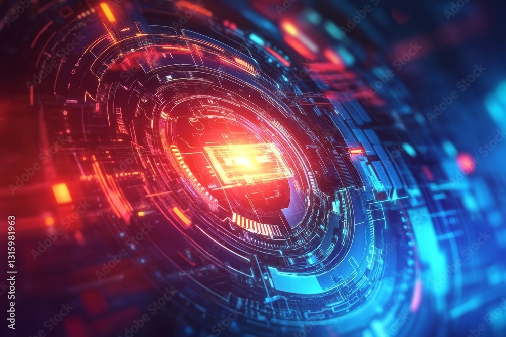 Fototapeta premium Explore a vibrant abstract design showcasing glowing robotic patterns and dynamic colors. This image captures the essence of technology and innovation.