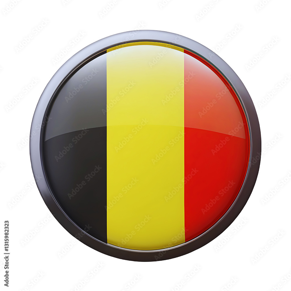 Fototapeta premium Glossy Belgium Flag Button 3D Render of Belgian National Emblem