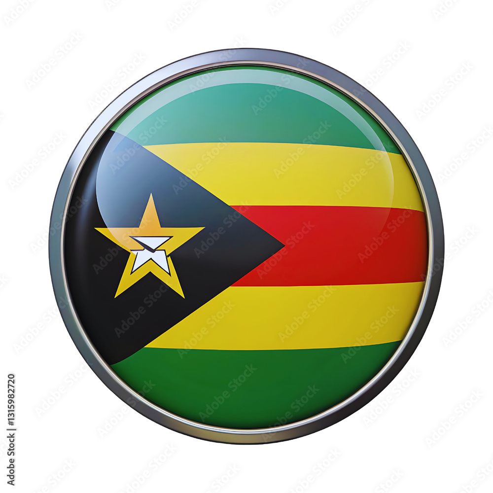 Glossy Sao Tome and Principe Flag Button 3D Render of National Emblem Glossy Sao Tome and Principe Flag Button 3D Render of National Emblem