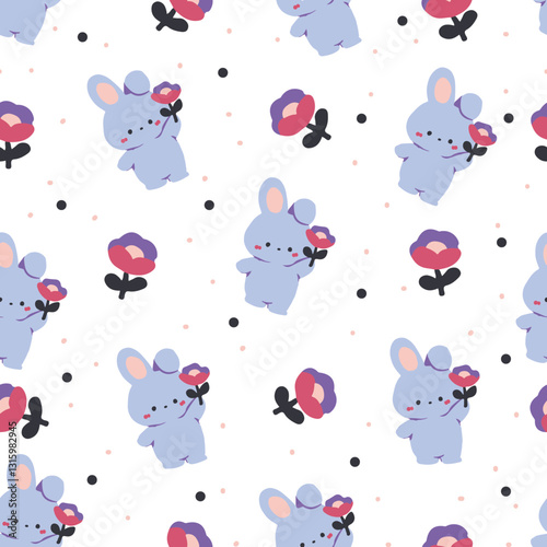 Playful Bunny Parade Hearts Gift Vector Pattern can be use for background and apparel design