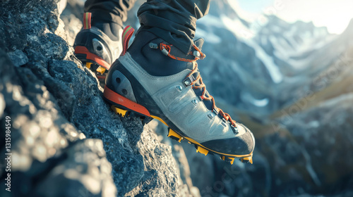 Adventurer climbing a mountain wearing tactical speed climbing shoes with exceptional grip on a rocky landscape
