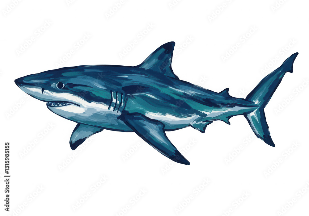 Obraz premium Stylized Great White Shark Digital Painting Isolated on Transparent Background, Cut out