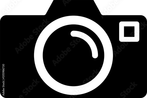 Black And White Camera Icon with Minimalist Design on White Background