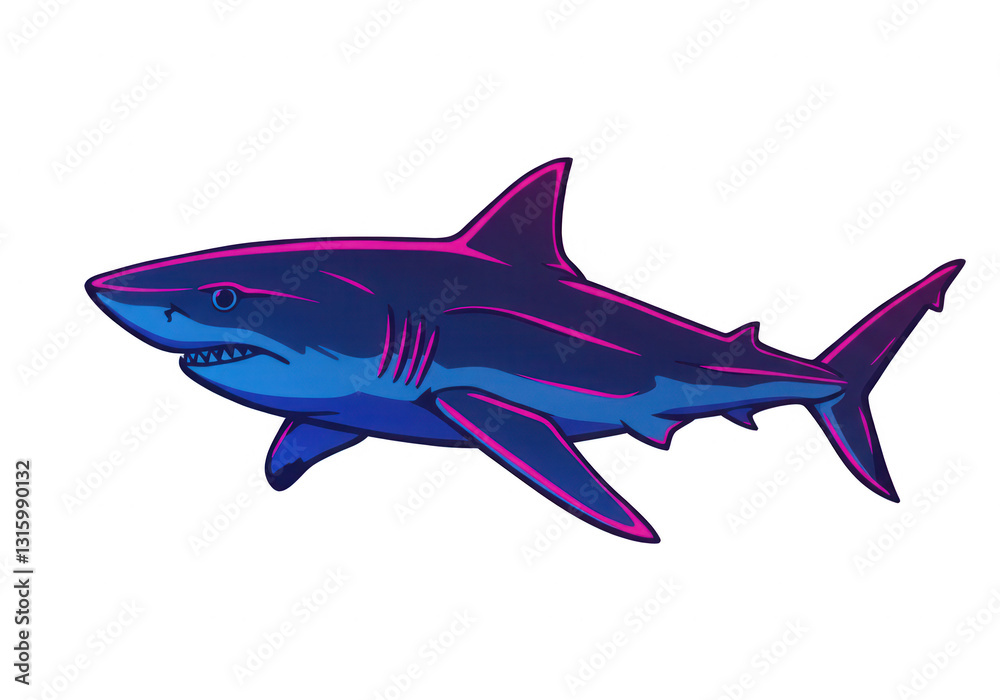 Obraz premium Neon Glowing Shark in Futuristic Cyberpunk Style Isolated on Transparent Background, Cut out