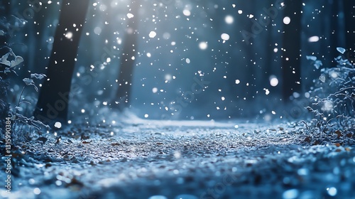 Wallpaper Mural Snow falling in a dark, cold winter forest. Path covered in snow. Torontodigital.ca