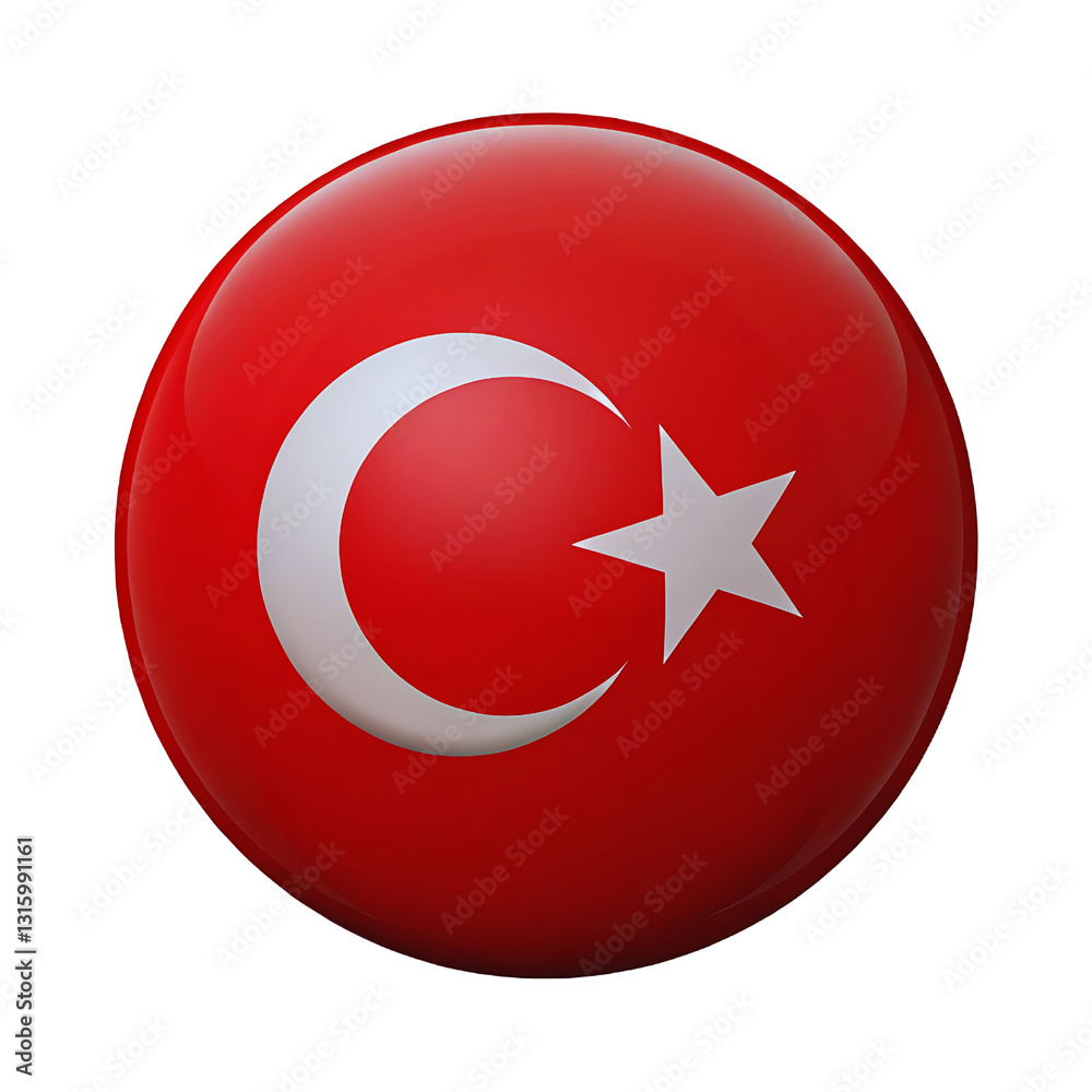 Turkish Flag 3D Sphere Glossy Red Orb with Crescent Moon and Star Turkish Flag 3D Sphere Glossy Red Orb with Crescent Moon and Star