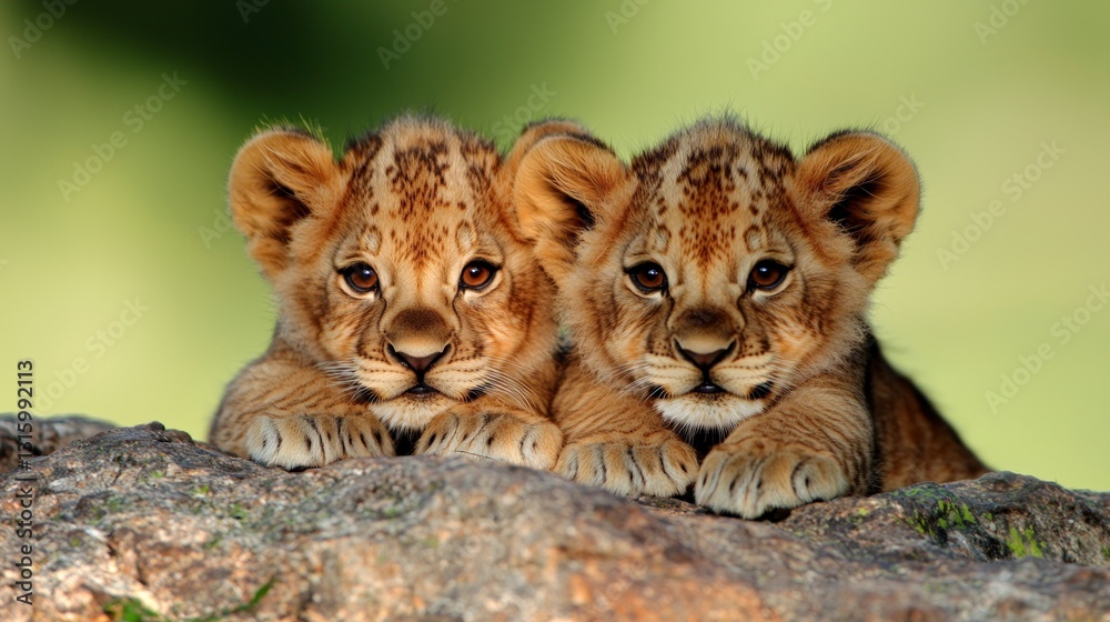 Adorable Lion Cubs Sunset Rock Wildlife Photography Adorable Lion Cubs Sunset Rock Wildlife Photography