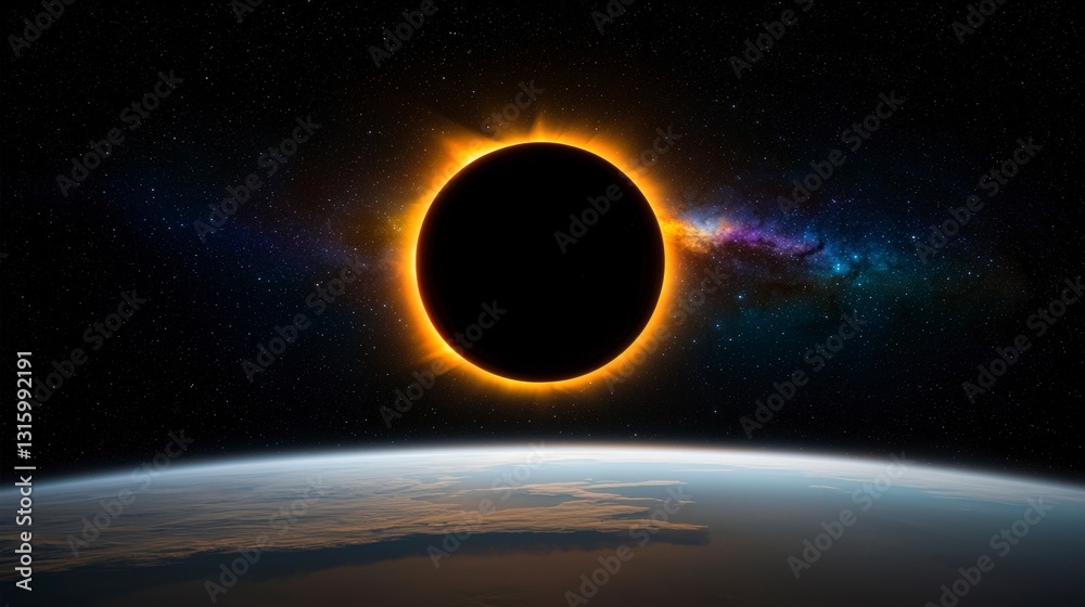 Obraz premium Annular Solar Eclipse Space Planet Galaxy Cosmic Event