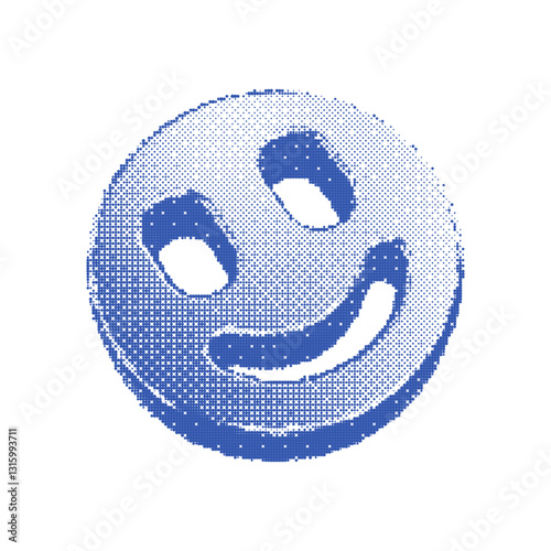 3D shape of Smile in Dither halftone dot texture. Vector isolated element on transparent background with Pixelated bitmap texture. Vector playful design for banner, poster, leaflet in y2k aesthetic