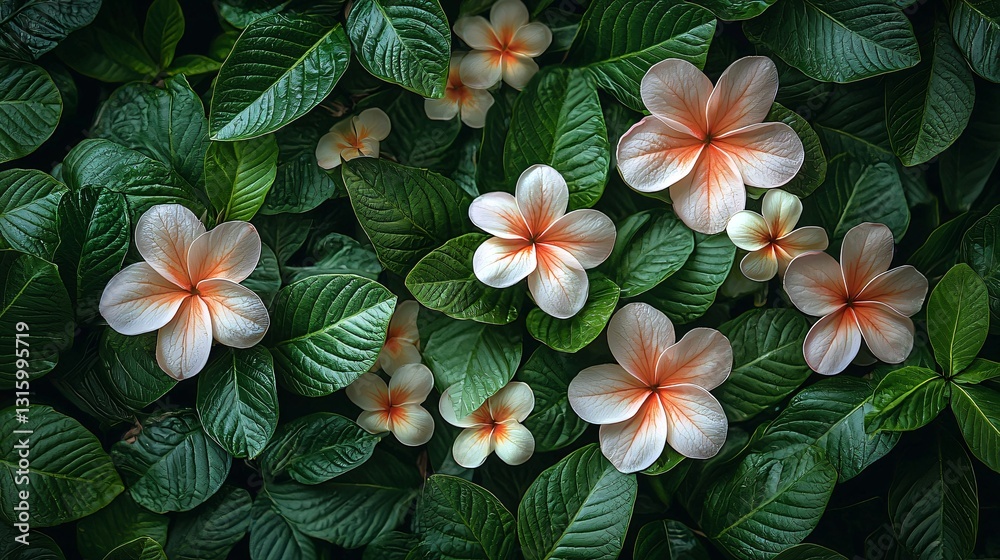 custom made wallpaper toronto digitalDelicate Plumeria Flowers Surrounded by Rich Green Tropical Leaves in a Lush Botanical Setting