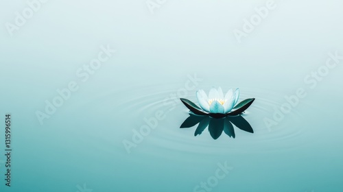 Mindful Serenity Ethereal Lotus Meditation Imagery for Digital Wellness, Tranquil Minimalist Healing Concept in Soft Aqua Palette