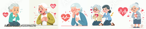 Vector image of grandmother with heart disease