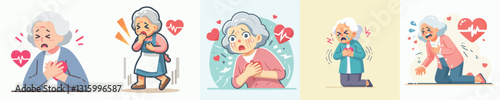 Vector image of grandmother with heart disease