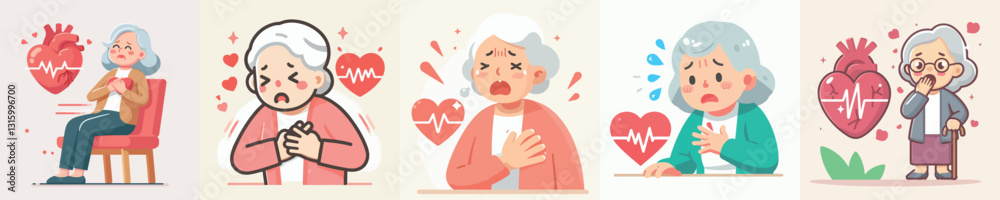 Vector image of grandmother with heart disease Vector image of grandmother with heart disease