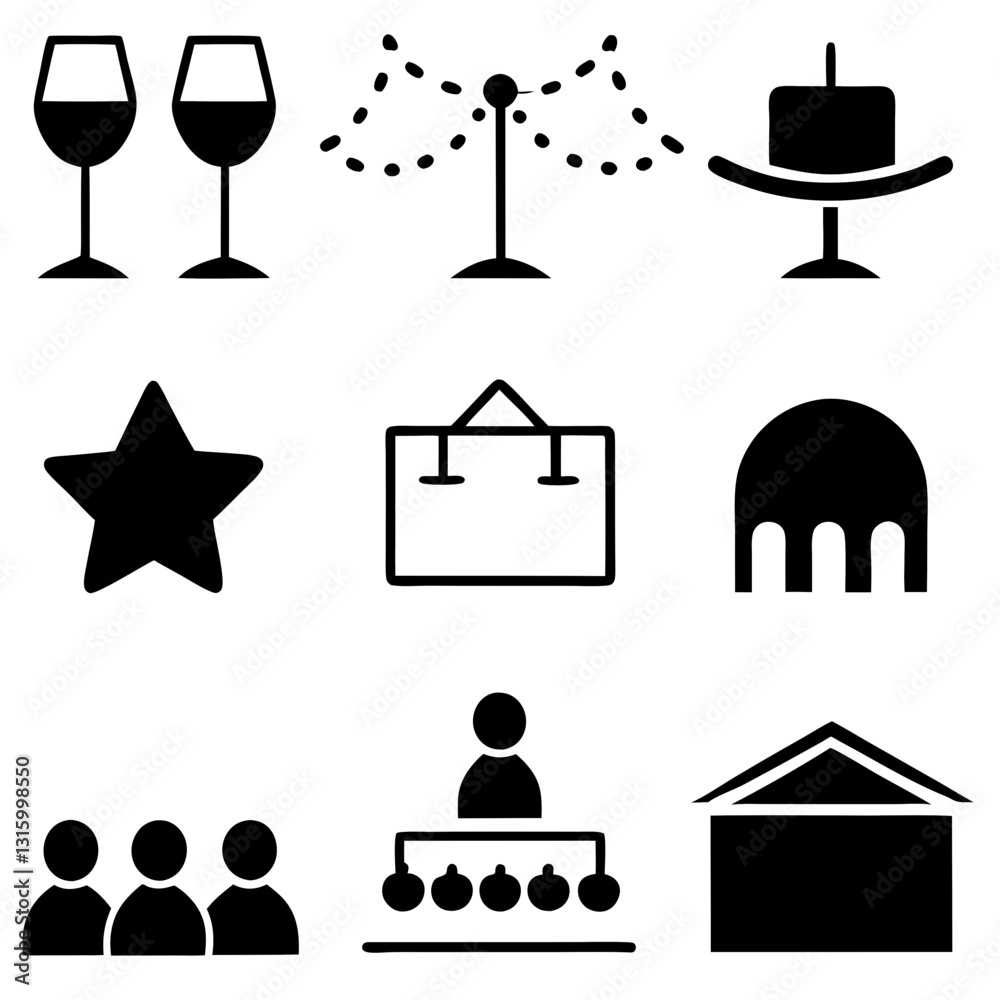 Naklejka premium event planning, organization silhouette icon collection Vector art illustration. set of icons for wedding