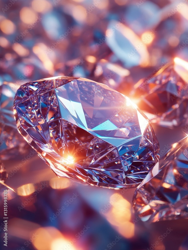 Captivating close up of sparkling diamonds with brilliant facets and warm bokeh background creating a luxurious and glamorous atmosphere Captivating close up of sparkling diamonds with brilliant facets and warm bokeh background creating a luxurious and glamorous atmosphere