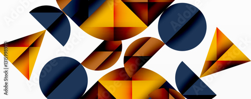Abstract geometric pattern with intersecting circles and triangles in gradients. The high-contrast composition creates depth and a dynamic, modern aesthetic