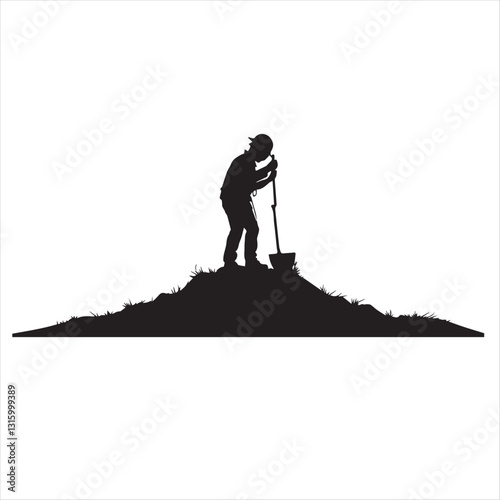 Black silhouette worker on background