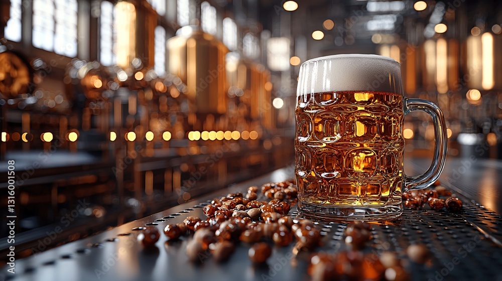 High-Resolution Image of Craft Beer in a Brewery Setting with Bokeh Effect High-Resolution Image of Craft Beer in a Brewery Setting with Bokeh Effect