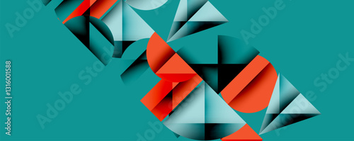 Abstract geometric pattern with intersecting circles and triangles in gradients. The high-contrast composition creates depth and a dynamic, modern aesthetic