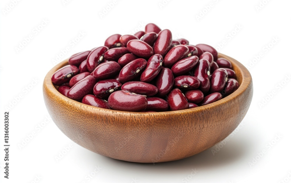 Red Kidney Beans in Wooden Bowl Isolated on White Background Red Kidney Beans in Wooden Bowl Isolated on White Background